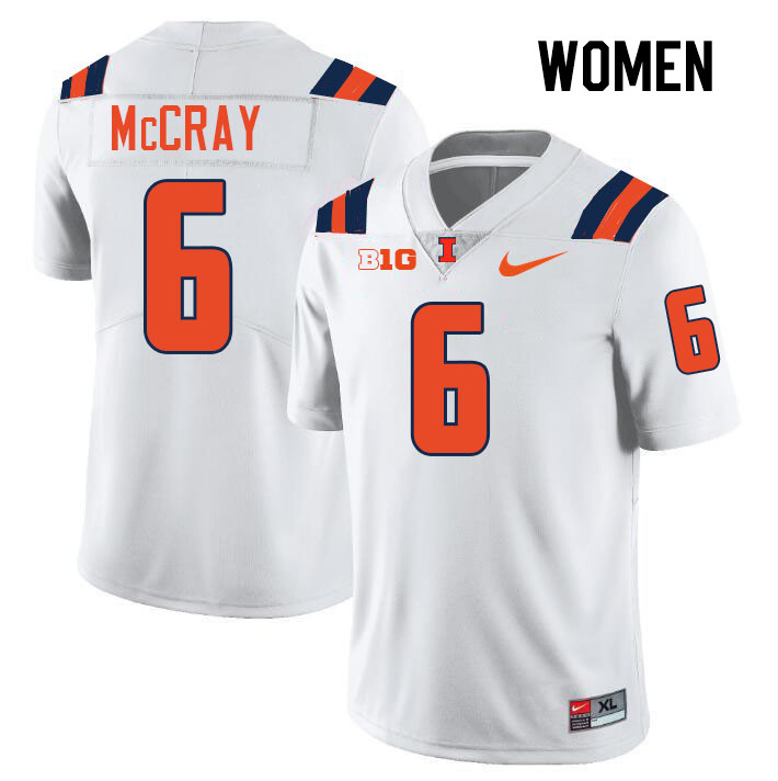 Women #6 Josh McCray Illinois Fighting Illini College Football Jerseys Stitched-White